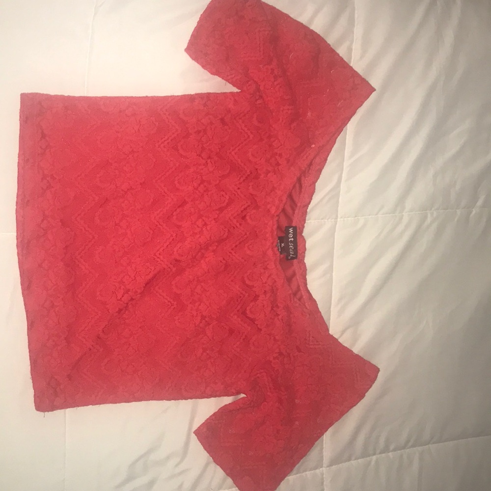 Red lace crop top